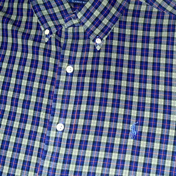 Ralph Lauren Button Down Shirt Men’s Blue Green Plaid Long Sleeve - Large - Picture 1 of 5